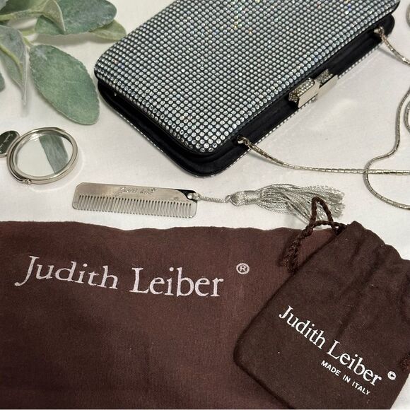Judith Leiber Swarovski Crystal Evening Bag Clutch with Chain Mirror Comb Glam - Picture 10 of 16
